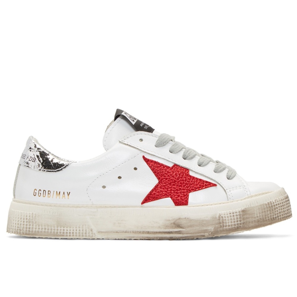 Golden Goose White and Silver May Sneakers